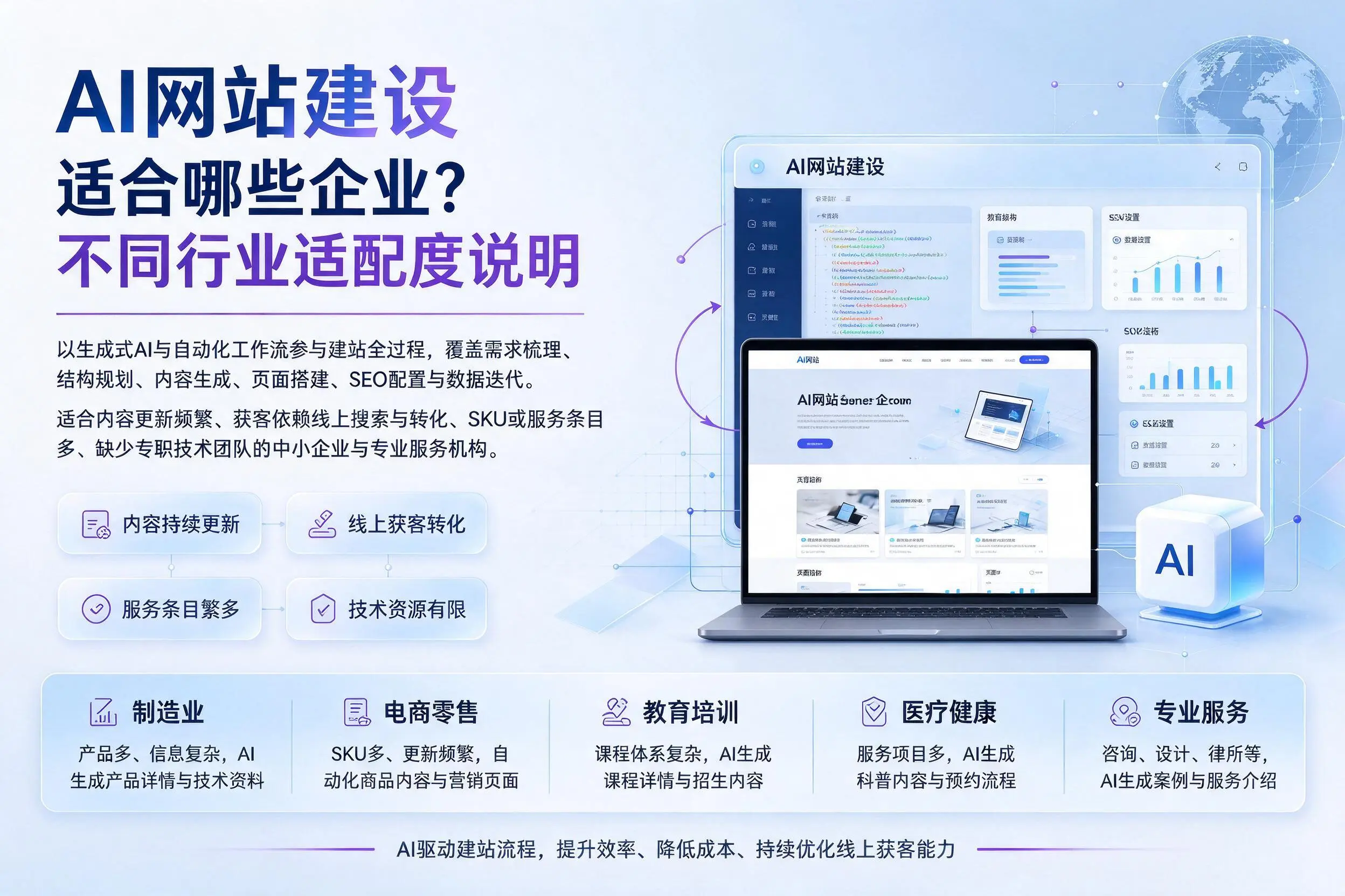 AI网站建设适合哪些企业?西宁不同行业适配度说明